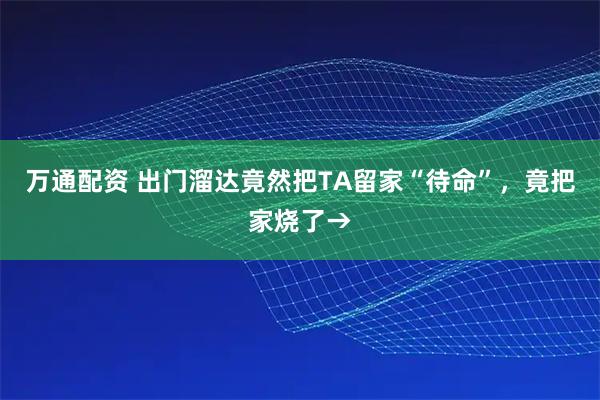 万通配资 出门溜达竟然把TA留家“待命”，竟把家烧了→