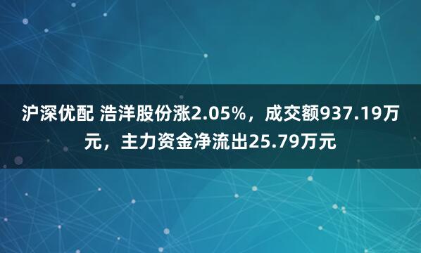 沪深优配 浩洋股份涨2.05%，成交额937.19万元，主力资金净流出25.79万元
